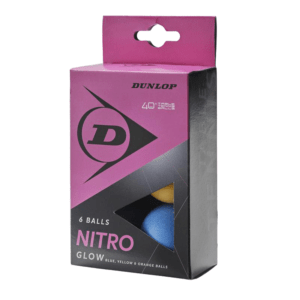 DUNLOP Nitro Glow Table Tennis Balls – 6 Pack ( Blue, Yellow, Orange Balls)